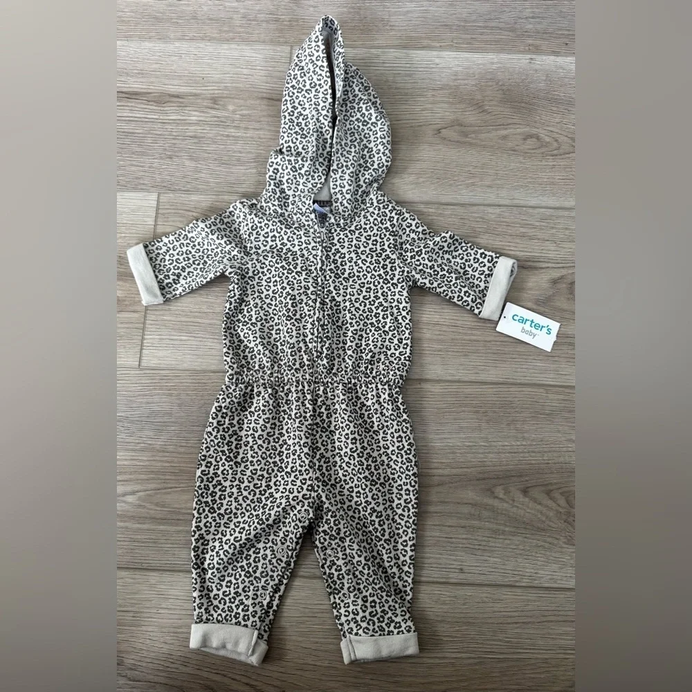 Carter's Cream and Black Footies with Hood